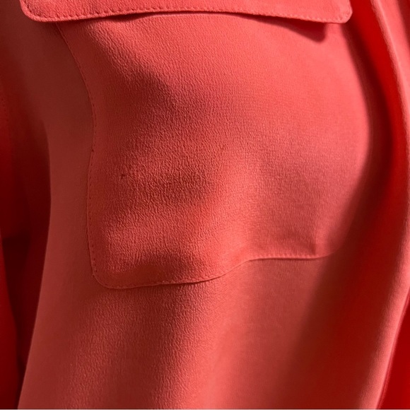 Two by Vince Camuto Bright Coral Long Sleeve Button Down 100% Silk MEDIUM - Picture 5 of 8